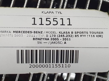 фото thumb №15, Кришка зад задня багажника mercedes w245 b170 191 чорний