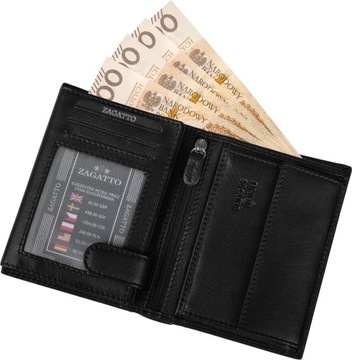 Мужской вертикальный кожаный кошелек, черный, элегантный, с защитой RFID-карты ZAGATTO