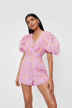 Фиолетовый шифоновый комбинезон Nasty gal с пышными рукавами 42