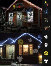 ЛАЗЕРНЫЙ LED-ПРОЕКТОР RGB «ЗВЕЗДНЫЙ ДОЖДЬ» 16-в-1 ДЛЯ САДА, С ПОДВИЖНЫМ МЕХАНИЗМОМ