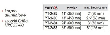 Ключ трубный 350 мм YT-2482 YATO