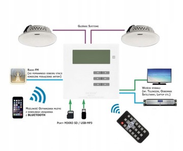 DEXON ВСТРАИВАЕМОЕ BLUETOOTH РАДИО ДЛЯ ВАННОЙ КОМНАТЫ, БЕЛОЕ
