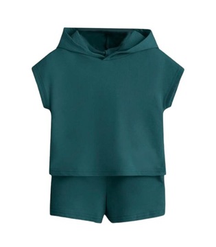128 Детский короткий спортивный комплект БЛУЗКА ШОРТЫ PETROL COTTON fashion