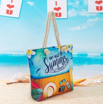 TORBA PLAŻOWA Z UCHWYTEM ZAPINANA ZAMEK SHOPPER TOREBKA NA PLAŻĘ PIKNIK MIX