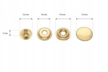 Napy standard, metalowe zatrzaski 15 mm, złote, 50 szt kod #201