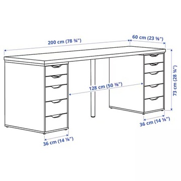 IKEA LAGKAPTEN / ALEX Biurko 200x60 cm dąb bejcowany na biało/czarnybrąz
