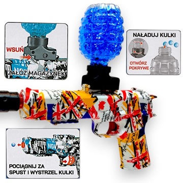 PISTOLET KULKI ŻELOWE WODNE AUTOMAT ORBEEZ BEZPIECZNY +TŁUMIK+ 5 STRZAŁKI