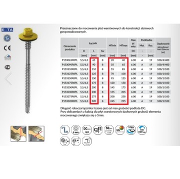 Wkręty do PŁYT WARSTWOWYCH 90mm KOLOR 7016 50szt