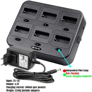 Retevis RT622 Walkie Talkie, двусторонняя радиосвязь с 6-контактным зарядным устройством