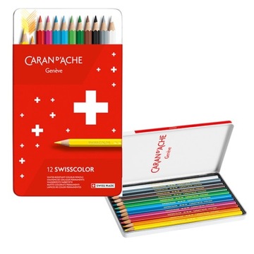 Kredki CARAN D'ACHE Swisscolor 12 szt. Metalowe Pudełko Wysoka Jakość