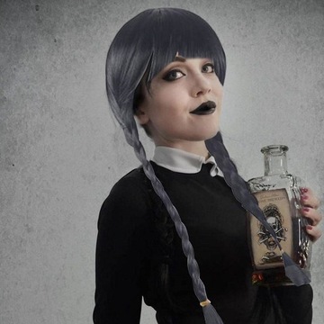 ПАРИК ДЛЯ ВОЛОС WEDNESDAY ADDAMS COSPLAY, КОСЫ С ЧЕЛКОЙ 60 СМ - Полный