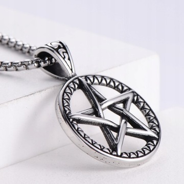NASZYJNIK Srebrny Stal Łańcuszek PENTAGRAM 311