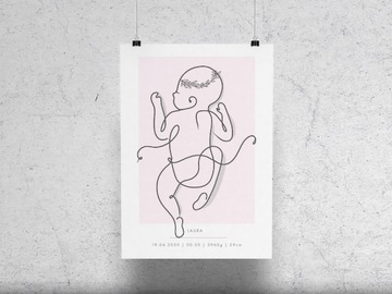 Plakat Prezent Metryczka Noworodka Różowa 50x70