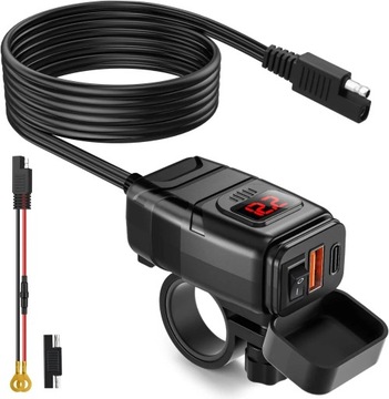 ЗАРЯДНОЕ УСТРОЙСТВО ДЛЯ МОТОЦИКЛА ВОЛЬТМЕТР USB + USB-C тип C QC 3.0