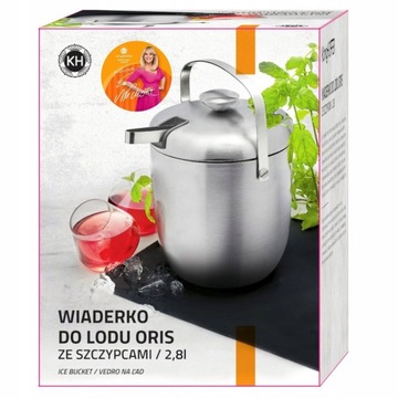 POJEMNIK NA LÓD STALOWA SATYNA DUŻE 2,8L wiaderko + szczypce