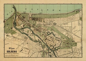 STARY PLAN KOLOBRZEG Kolberg 1880r. 120x90cm