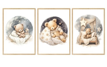 A4 21,00 x 30,00 см ЖЕ ПОСТЕРЫ TEDDY BEAR GOOD NIGHT BED 03 BOHO BEIGE 3 ШТ.