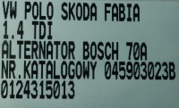 Vw audi seat skoda 1.4 tdi генератор bosch 70a 045903023b 0124315013 Недорого, фото thumb