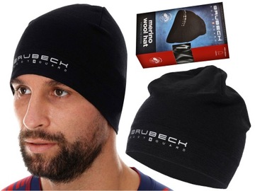 Шапка из мериносовой шерсти BRUBECK HM1018 чёрная L/XL