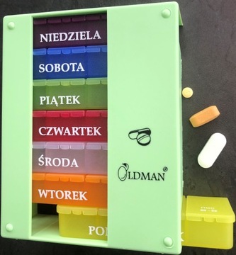 POJEMNIK ORGANIZER NA LEKI LEKARSTWA PIGUŁKI OLDMAN KASETKA 7 dni 4 pory