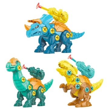 DINOZAURY DO SKRĘCANIA ROZKRĘCANIA Zestaw 3 FIGURKI z wyrzutniami STRZAŁKI