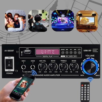 AV-660BT УСИЛИТЕЛЬ ДОМАШНИЙ УСИЛИТЕЛЬ АВТОМОБИЛЬНЫЙ СТЕРЕО HIFI FM АУДИО + ПУЛЬТ ДИСТАНЦИОННОГО УПРАВЛЕНИЯ