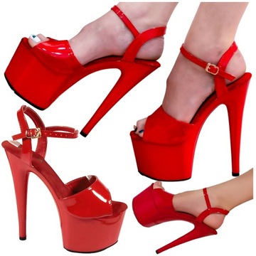 SEKSOWNE SANDAŁY DAMSKIE CZERWONE NA PLATFORMIE BUTY NA SZPILCE 17 CM r.42