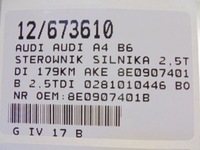 фото thumb №6, Audi a4 b6 бортовой компьютер 8e0907401b 2,5tdi 0281010446