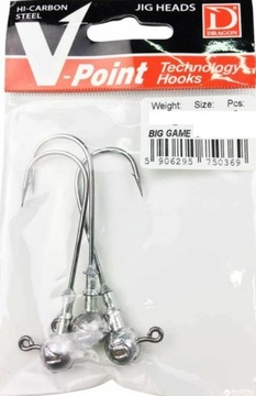 Mocna i ostra Główka jigowa DRAGON V-POINT BIG GAME 8/0 35g 3sztuki