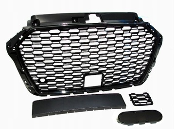 Решетка Audi A3 8V LIFT 17- RS3 в стиле RADAR PDC сотовая, черная глянцевая