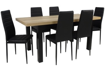 Stół 80x140/180 cm + 6 krzeseł EKO CZARNE