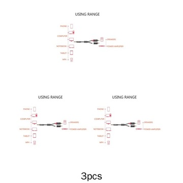 3x Kabel Audio Stereo Przewód 3.5mm Do 2 RCA Męski