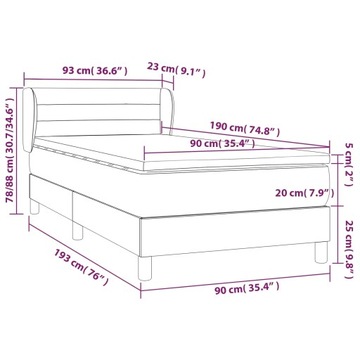 vidaXL Континентальная кровать с матрасом, черный, ткань 90x190 см