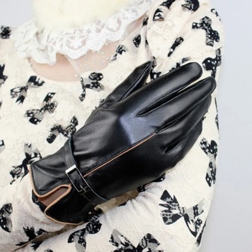 Hot Winter Genuine Leather Gloves Women Brand Sheepskin Warm Solid Color