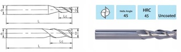 Frez do Aluminium VHM 2 pióra 2.5 x 6D x 50 45 HRC