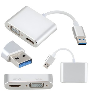 ВИДЕОКАРТА с USB 3.0 на HDMI и разветвителем VGA