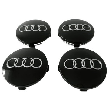 КРЫШКИ, КРЫШКИ, ЗНАЧКИ ДЛЯ ДИСКОВ AUDI - 60 ММ - ЧЕРНЫЕ 4 ШТ.
