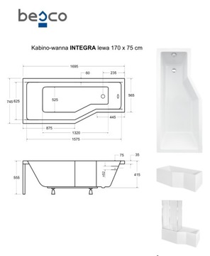 BESCO wanna INTEGRA 170x75 LEWA + parawan 3-skrzyd