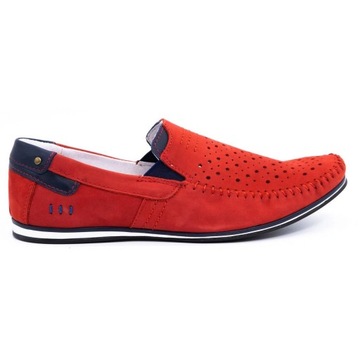 Buty męskie skórzane mokasyny wsuwane na lato ażurowe 876L czerwone 49