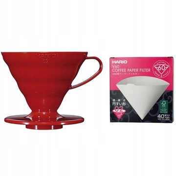Капельная кофеварка Hario V60-02 красная + фильтр Hario V60-01 40 шт.