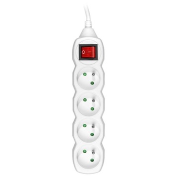 Удлинитель PowerCord, 4 розетки, выключатель, белый, 3 м