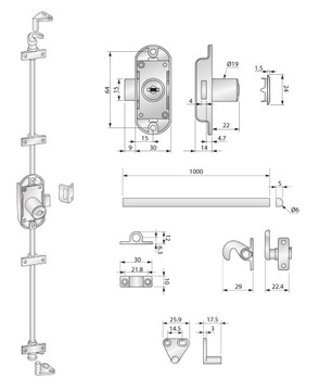 ЗАМОК ESSENTIAL 2 BARS L-1000 19х22 ММ НИКЕЛЬ