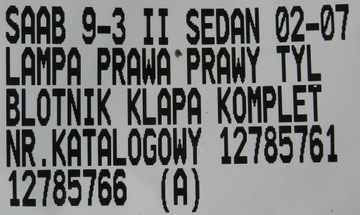 фото thumb №10, Saab 9-3 ii 02-07 sedan лампа правая правый зад 12785761 12785766 комплект