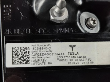 фото thumb №7, Tesla модель y 3 рестайлинг 22- зад правая лампа w крышка багажника