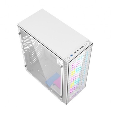 BIAŁA OBUDOWA GAMINGOWA KOLOROWE PODŚWIETLENIE WENTYLATORY RGB OKNO ATX