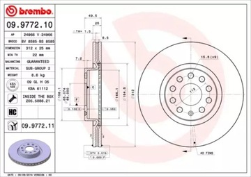 BREMBO ПЕРЕДНИЕ ТОРМОЗНЫЕ ДИСКИ 09.9772.11