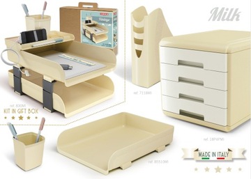 Zestaw biurkowy Arda Vintage kremowy organizer