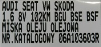 Купить Поддон масла масляная vw audi seat skoda 1.6b 8v mpi bgu bse bsf 06a103603r, фото thumb
