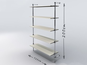 Стеллаж, белые полки 120x35см, настенный, хром, H=2м