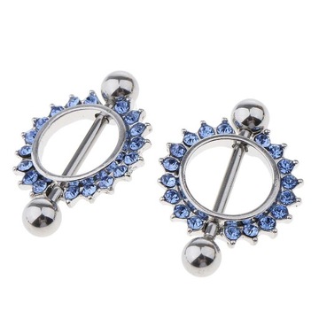 2 szt. Zawieszka na sutki Mamilo Pierścionki Piercing 4 Style Kwiat Niebieski Rhinestone